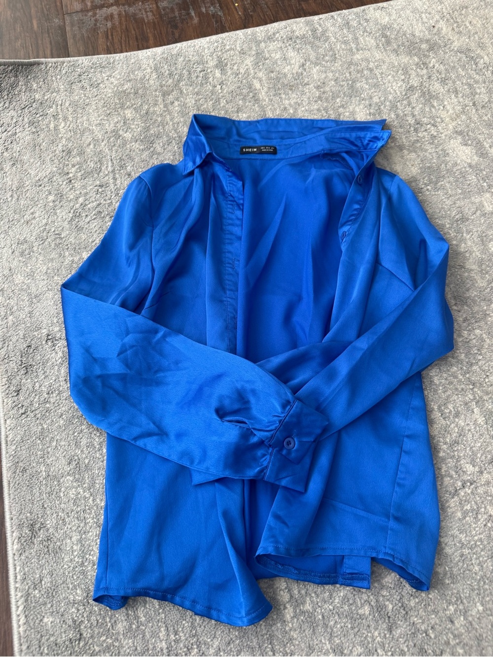 SHEIN Royal Blue Long Sleeve Button Cuff Blouse